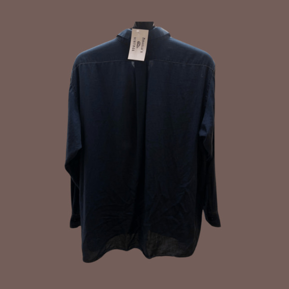 Lafayette 148 Shirt | Navy Cotton Stitch Detail | Size M | Vintage - Picture 4 of 5